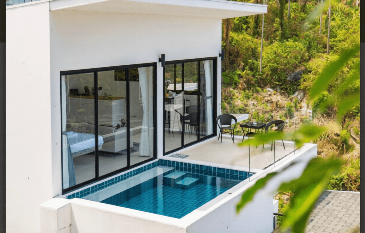 53 sqm Sea View Apartment with Private Pool in Lamai — The pool starts at the sofa