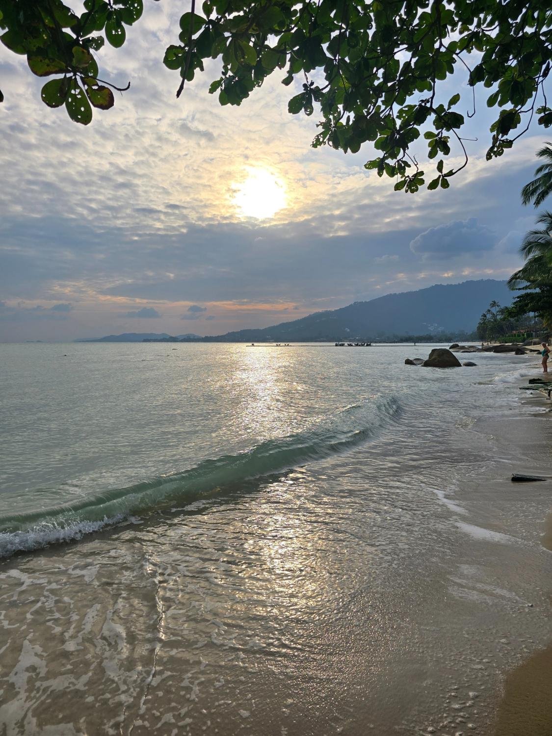 Lamai Beachfront Plot | 12,214.8 sqm | 110m Wide Waterfront — Sunset over the water from the shore